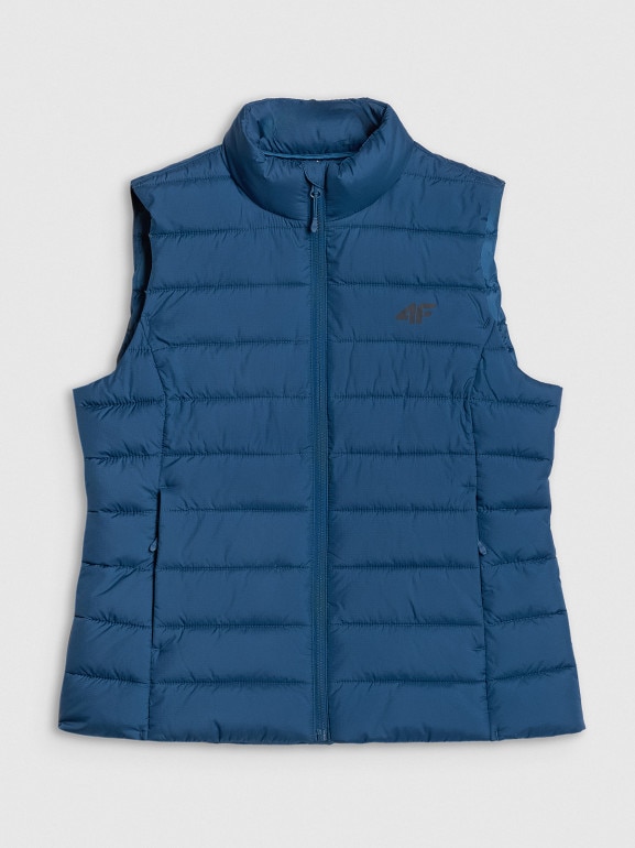Damski bezrękawnik puchowy pikowany 4F 4FWAW25TVJAF218 - niebieski