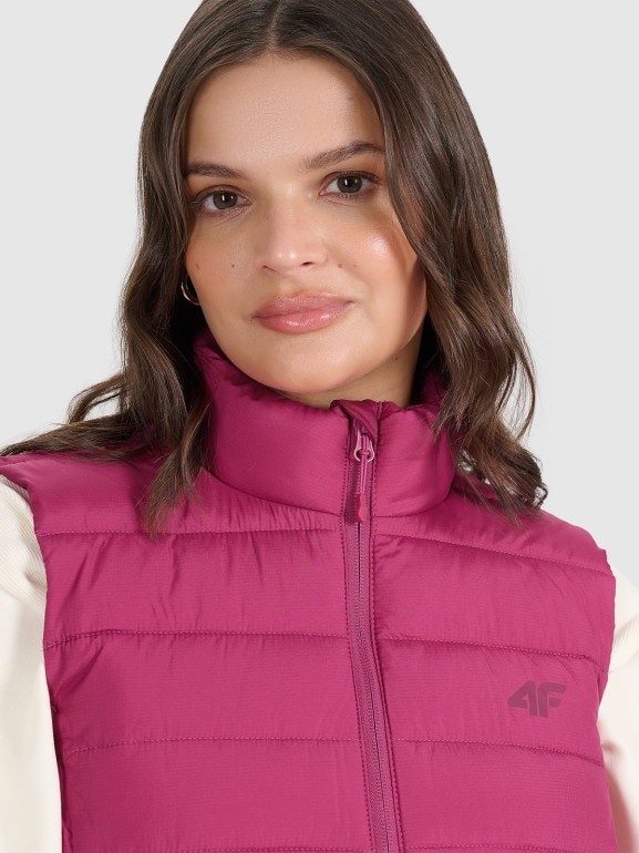 Damski bezrękawnik puchowy pikowany 4F 4FWAW25TVJAF218 - różowy