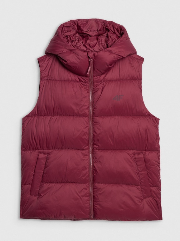 Damski bezrękawnik puchowy pikowany z kapturem 4F 4FRAW25TVJAF326 - bordowy