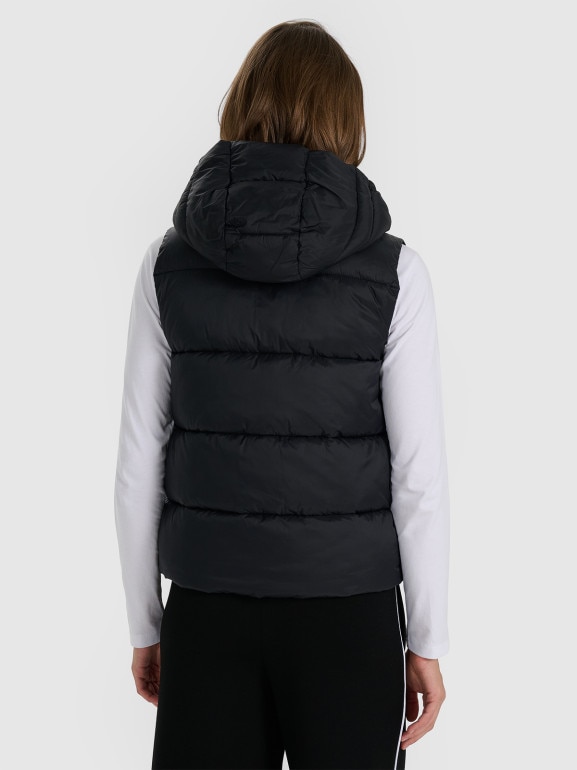 Damski bezrękawnik puchowy pikowany z kapturem 4F 4FRAW25TVJAF326 - czarny