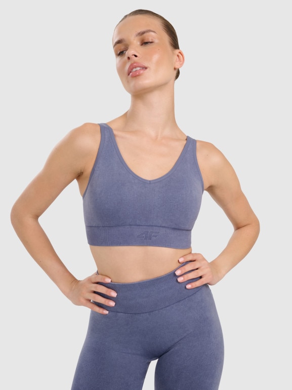 Damski biustonosz do jogi i pilatesu 4F 4FWAW25USBAF210 - niebieski