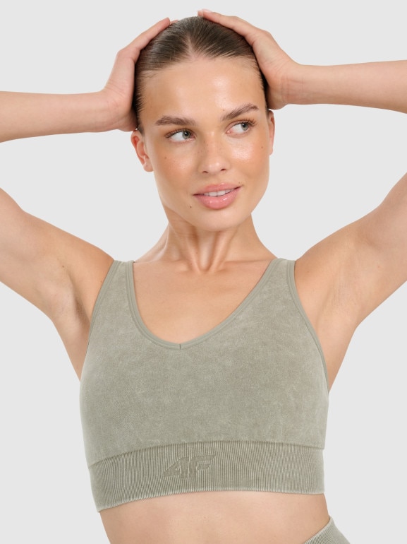 Damski biustonosz do jogi i pilatesu 4F 4FWAW25USBAF210 -  zielony