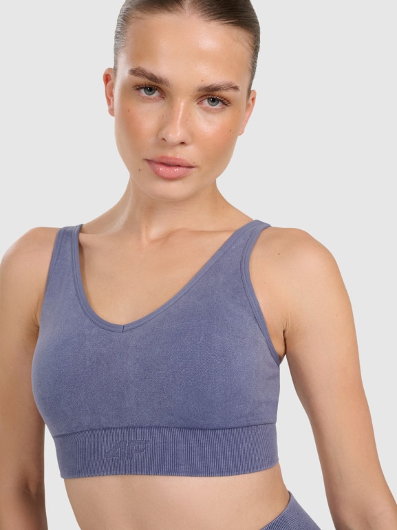 Damski biustonosz do jogi i pilatesu 4F 4FWAW25USBAF210 - niebieski