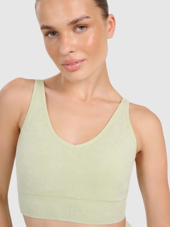 Damski biustonosz do jogi i pilatesu 4F 4FWAW25USBAF210 - zielony
