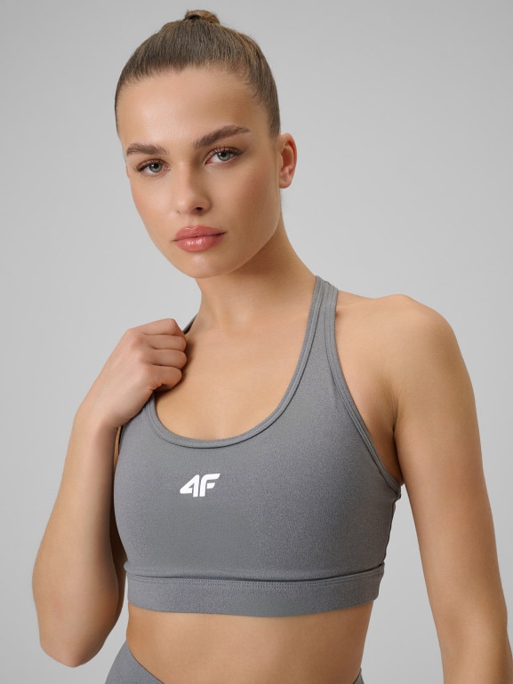 Damski biustonosz treningowy 4F 4FRSS26USBAF298 - szary