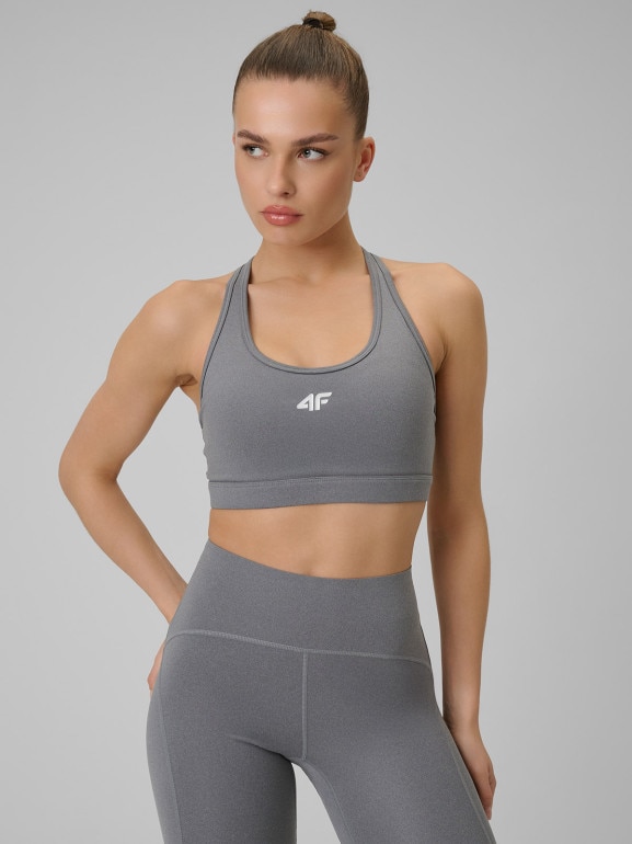 Damski biustonosz treningowy 4F 4FRSS26USBAF298 - szary