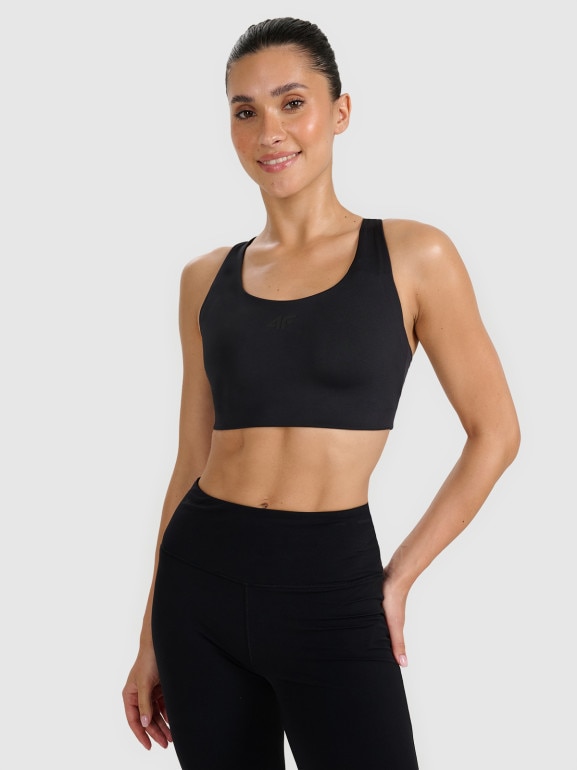 Damski biustonosz treningowy 4F 4FWAW25USBAF174 - czarny