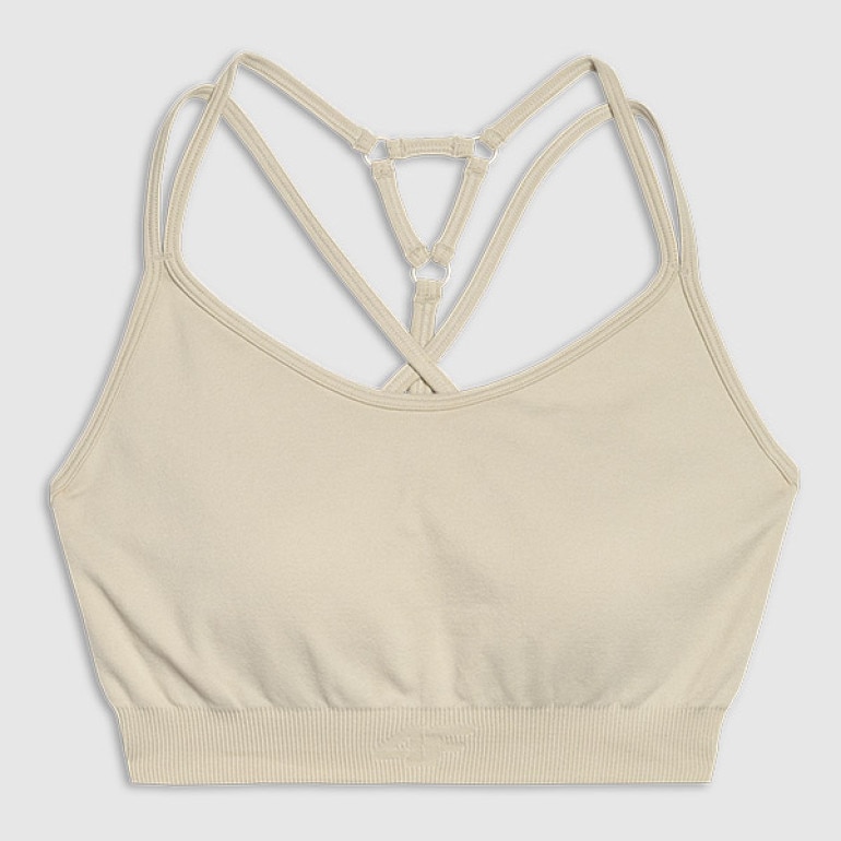 Damski biustonosz treningowy 4F 4FWAW25USBAF218 - beżowy