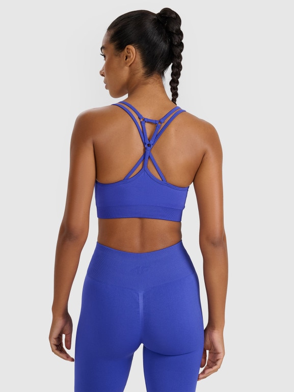 Damski biustonosz treningowy 4F 4FWAW25USBAF218 - niebieski