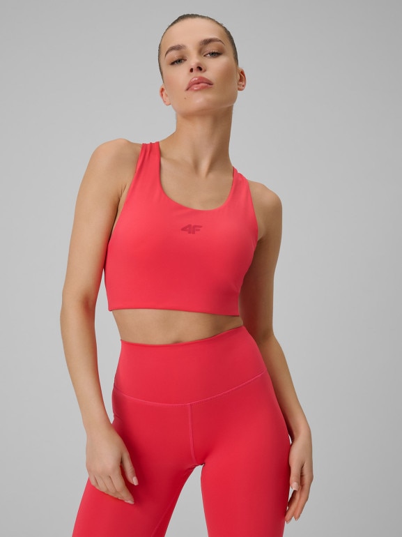 Damski biustonosz treningowy 4F 4FWSS26USBAF219  - czerwony