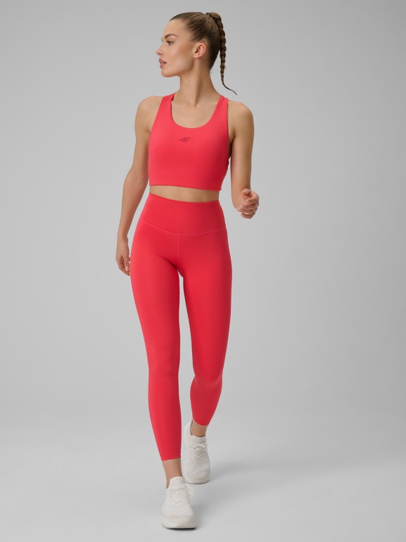 Damski biustonosz treningowy 4F 4FWSS26USBAF219  - czerwony