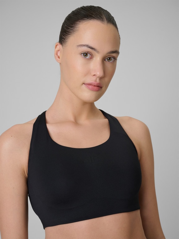 Damski biustonosz treningowy 4F 4FWSS26USBAF222 - czarny