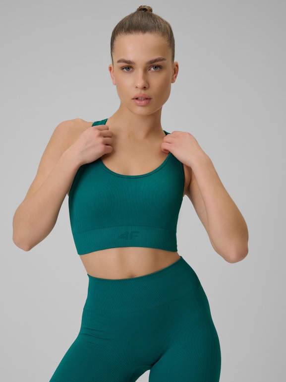 Damski biustonosz treningowy 4F 4FWSS26USBAF242 - turkusowy