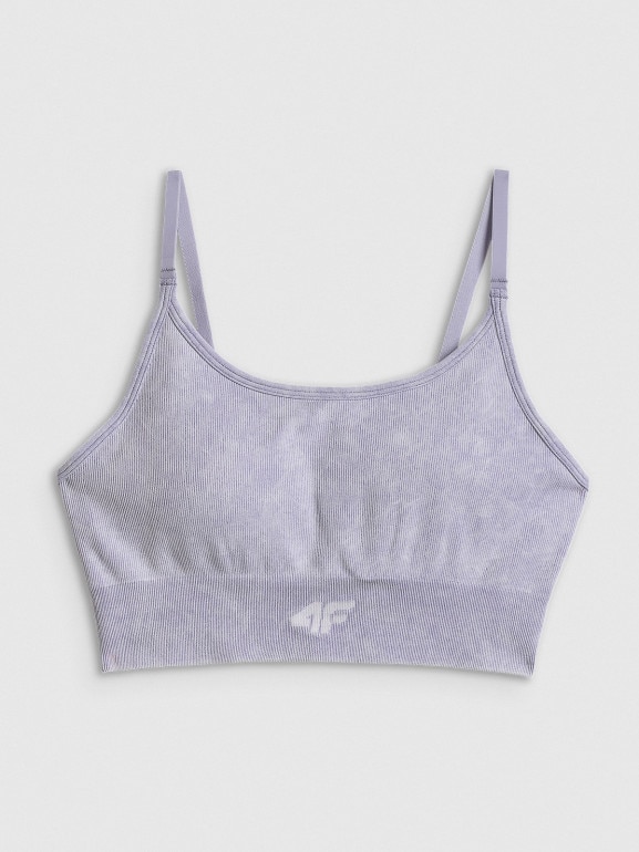 Damski biustonosz treningowy bezszwowy 4F 4FWSS26USBAF203 - fioletowy