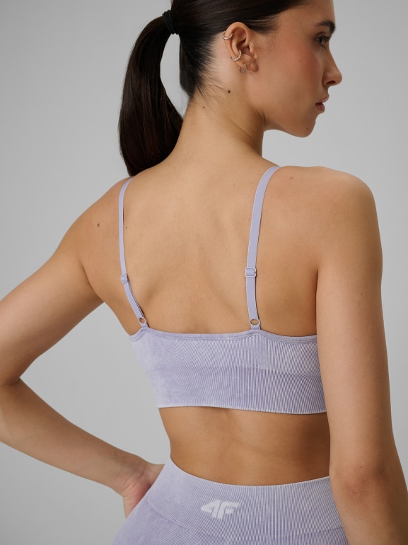 Damski biustonosz treningowy bezszwowy 4F 4FWSS26USBAF203 - fioletowy