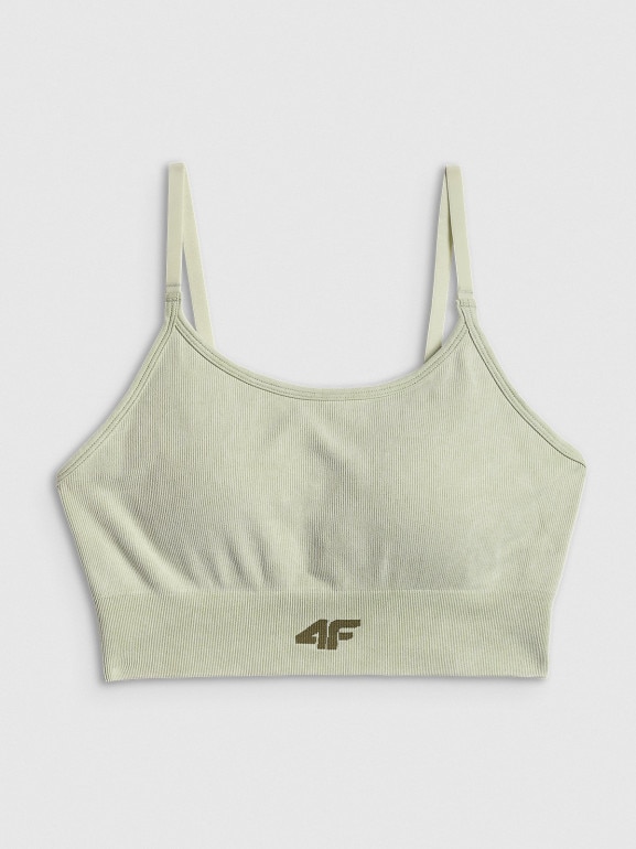 Damski biustonosz treningowy bezszwowy 4F 4FWSS26USBAF203 - zielony