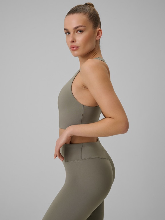 Damski biustonosz treningowy z niskim wsparciem 4F 4FWSS26USBAF219  - oliwkowy
