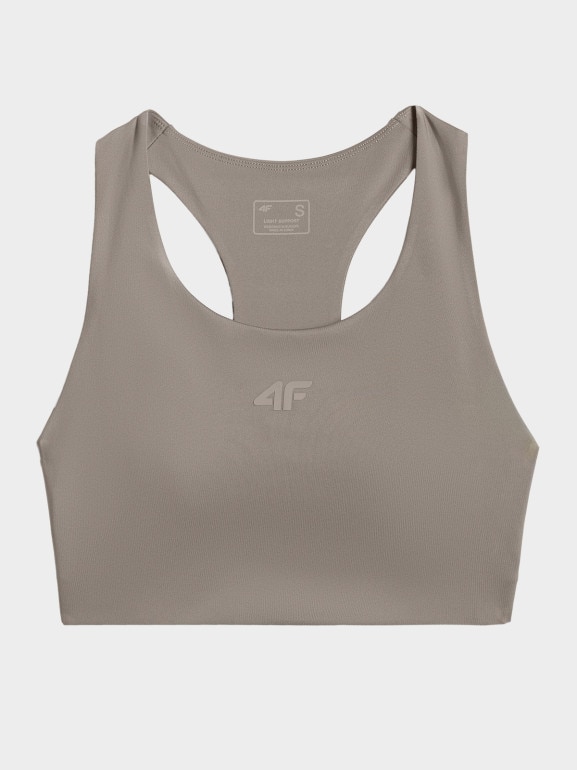 Damski biustonosz treningowy z niskim wsparciem 4F 4FWSS26USBAF219  - oliwkowy