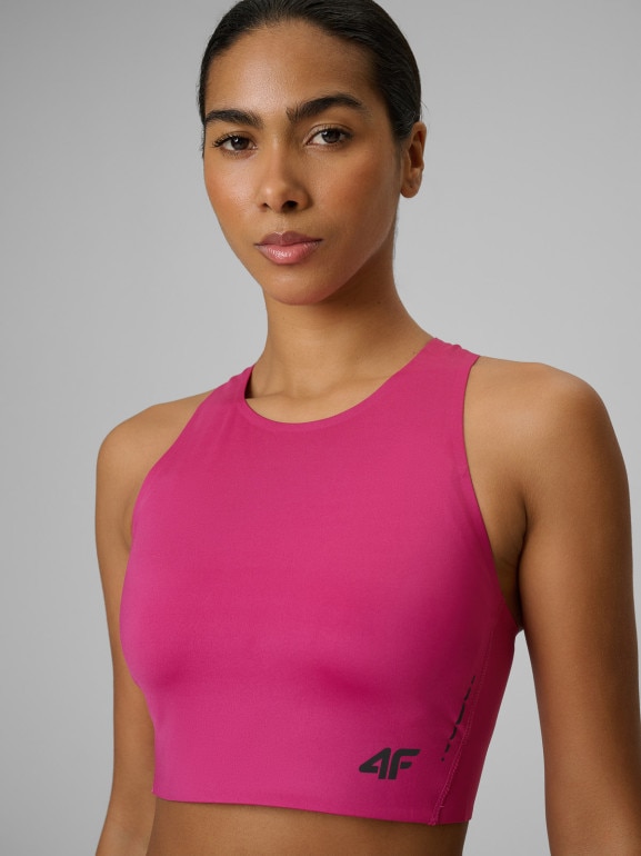 Damski crop-top do biegania 4F 4FWSS26TFSLF0902 - różowy