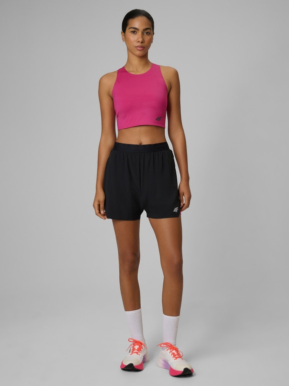 Damski crop-top do biegania 4F 4FWSS26TFSLF0902 - różowy