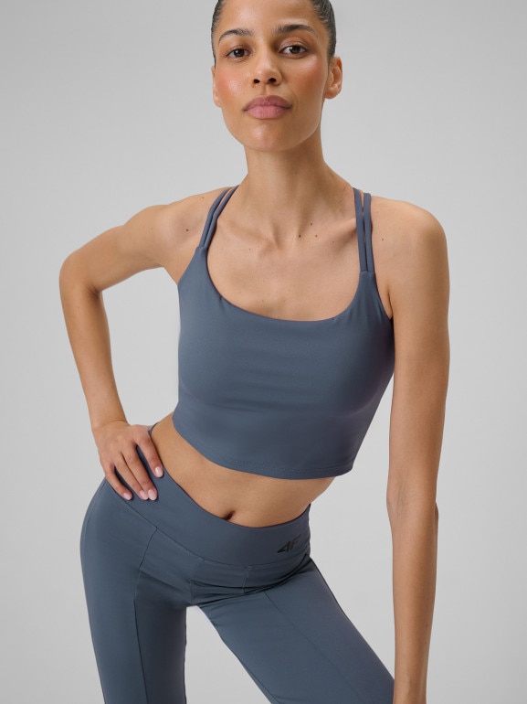 Damski crop-top do jogi 4F 4FWSS26TFSLF0745 - denim