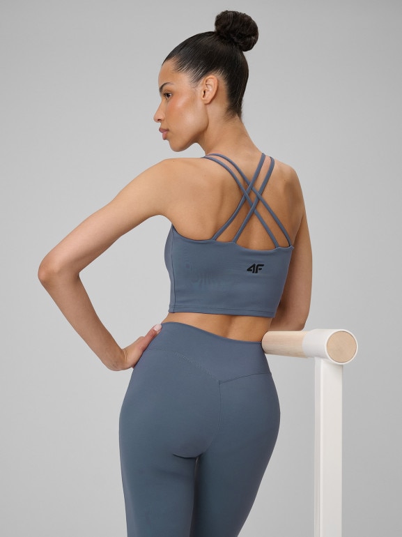 Damski crop-top do jogi 4F 4FWSS26TFSLF0745 - denim