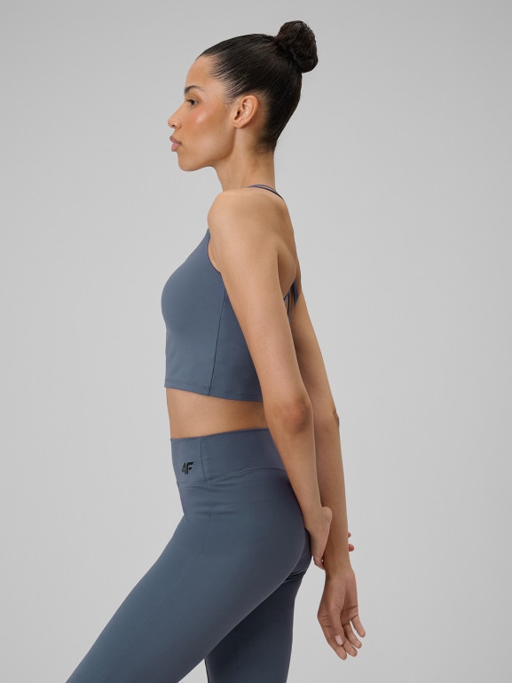 Damski crop-top do jogi 4F 4FWSS26TFSLF0745 - denim