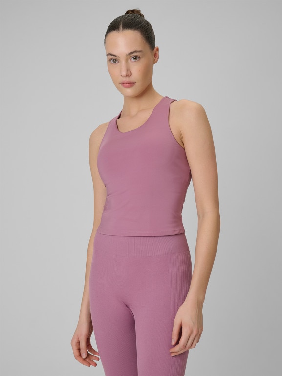 Damski crop-top treningowy 4F 4FWSS26TFSLF0769 - różowy