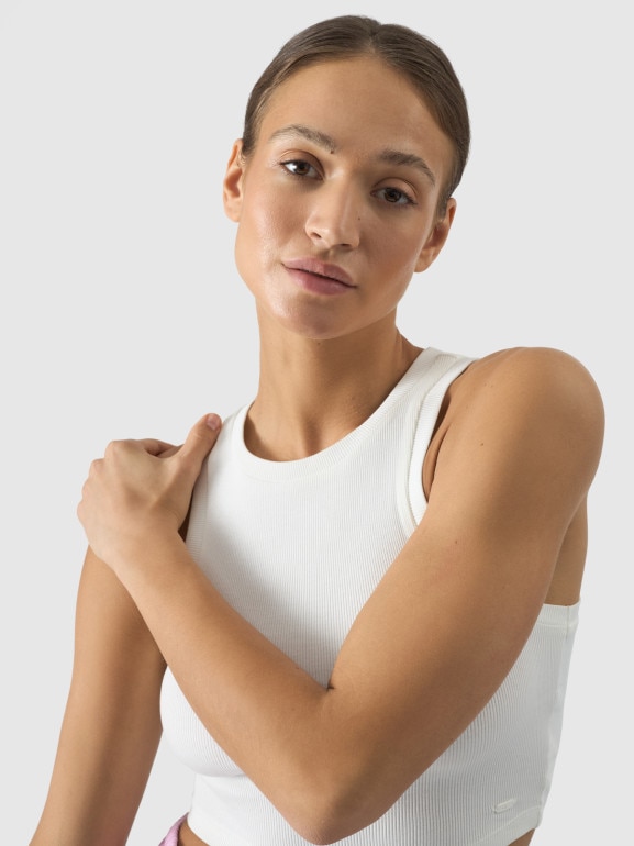 Damski crop top 4F 4FWSS24TSLEF066 - beżowy