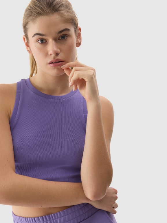 Damski crop top 4F 4FWSS24TSLEF066 - niebieski