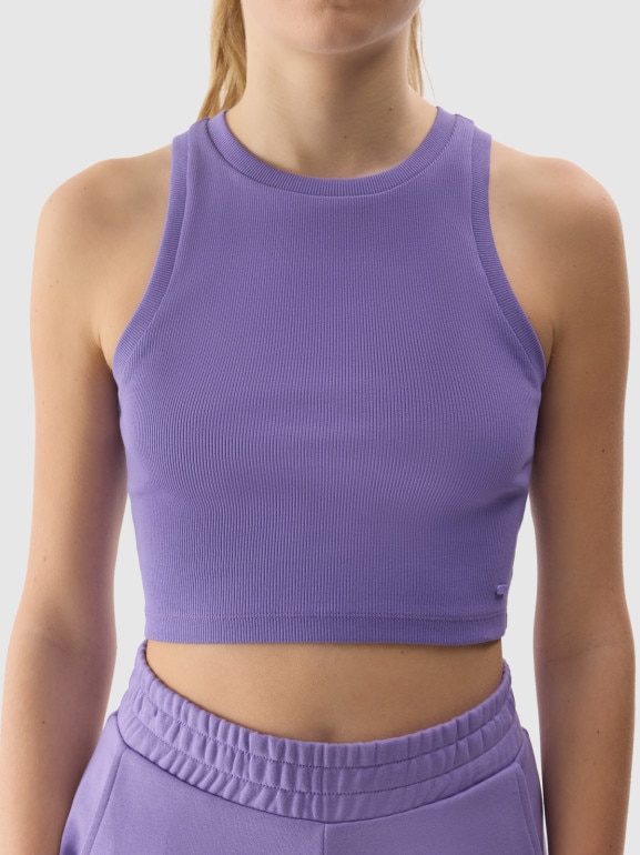 Damski crop top 4F 4FWSS24TSLEF066 - niebieski
