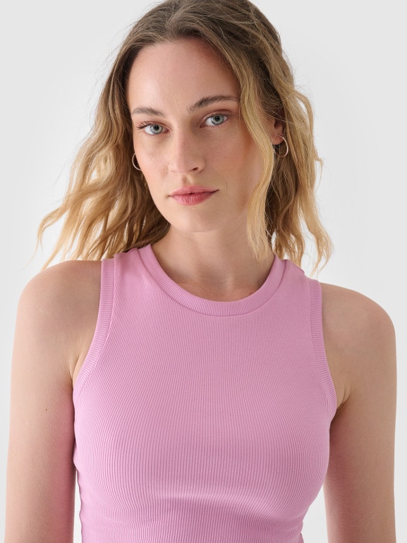 Damski crop top 4F 4FWSS24TSLEF066 - różowy