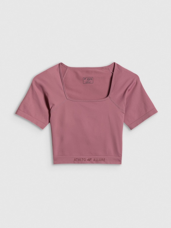 Damski crop top treningowy 4F 4FWSS26TFTSF1812 - różowy