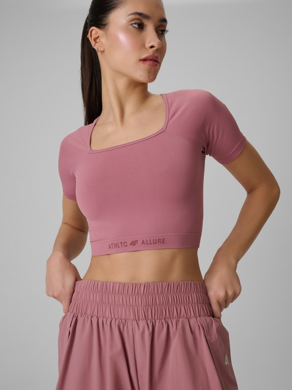 Damski crop top treningowy 4F 4FWSS26TFTSF1812 - różowy