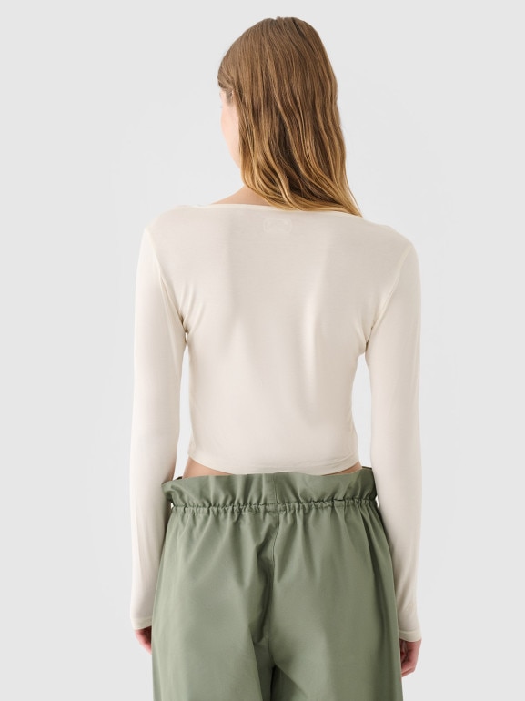 Damski longsleeve crop top 4F 4FRSS24TLONF499 - biały