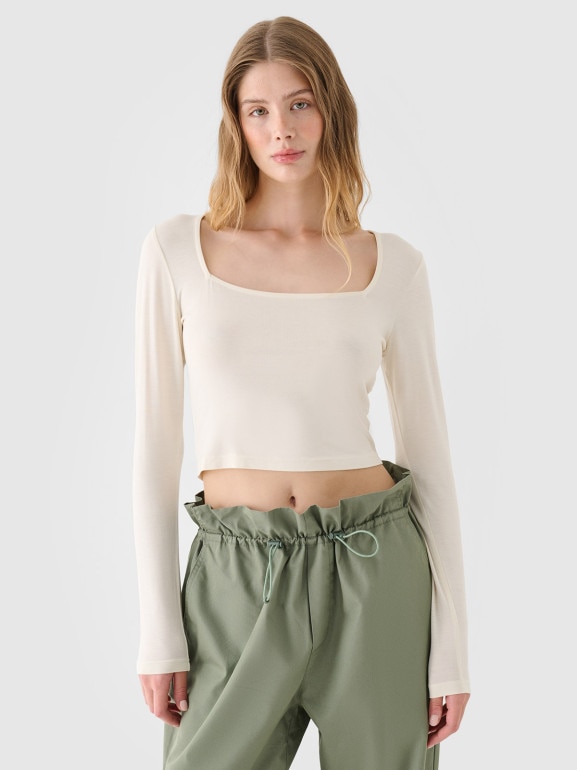 Damski longsleeve crop top 4F 4FRSS24TLONF499 - biały