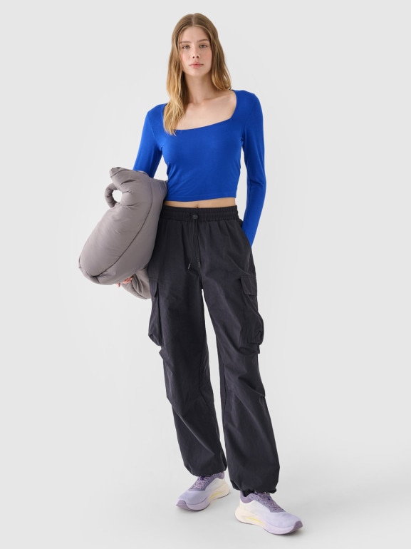 Damski longsleeve crop top 4F 4FRSS24TLONF499 - niebieski