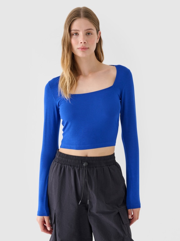 Damski longsleeve crop top 4F 4FRSS24TLONF499 - niebieski