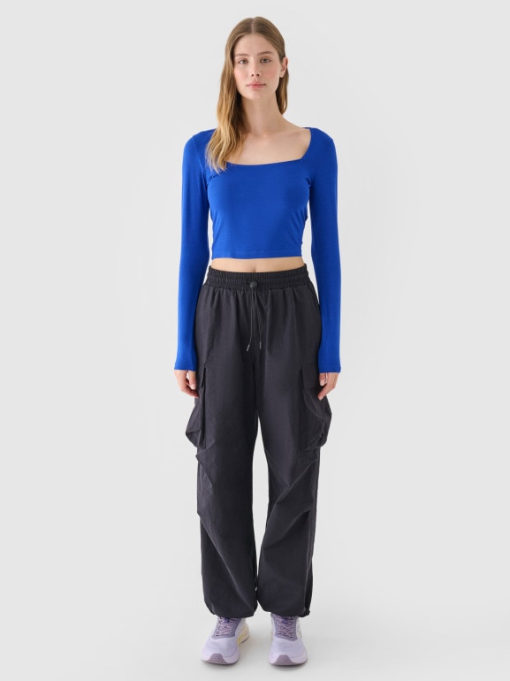 Damski longsleeve crop top 4F 4FRSS24TLONF499 - niebieski