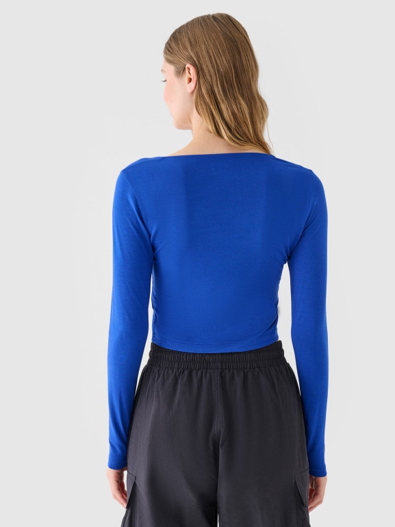 Damski longsleeve crop top 4F 4FRSS24TLONF499 - niebieski