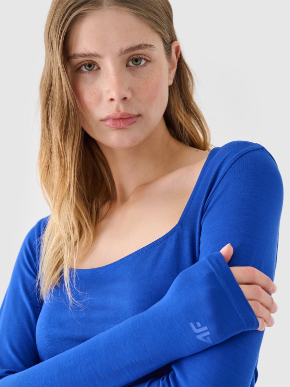 Damski longsleeve crop top 4F 4FRSS24TLONF499 - niebieski