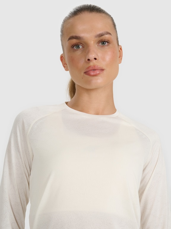 Damski longsleeve do biegania 4F 4FWAW25TFLOF415 - biały