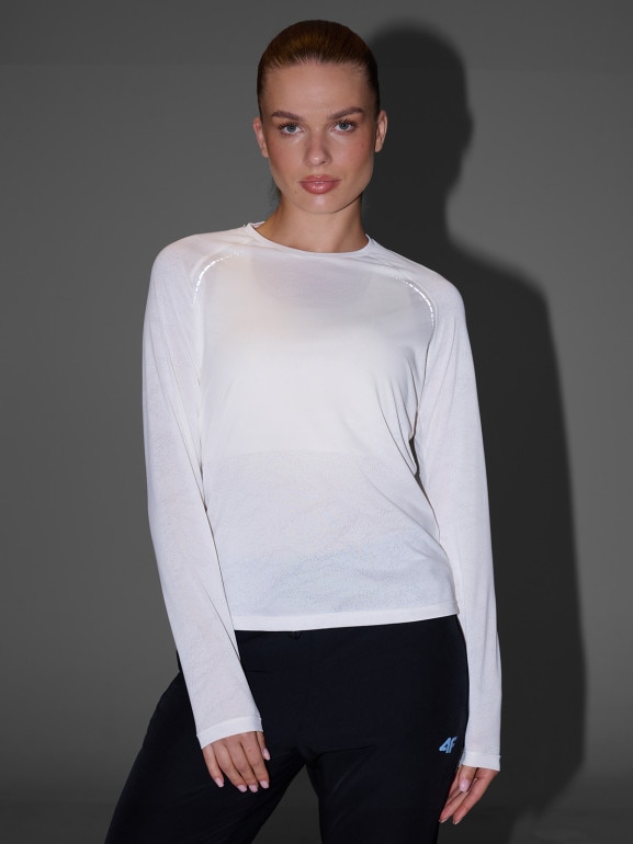 Damski longsleeve do biegania 4F 4FWAW25TFLOF415 - biały