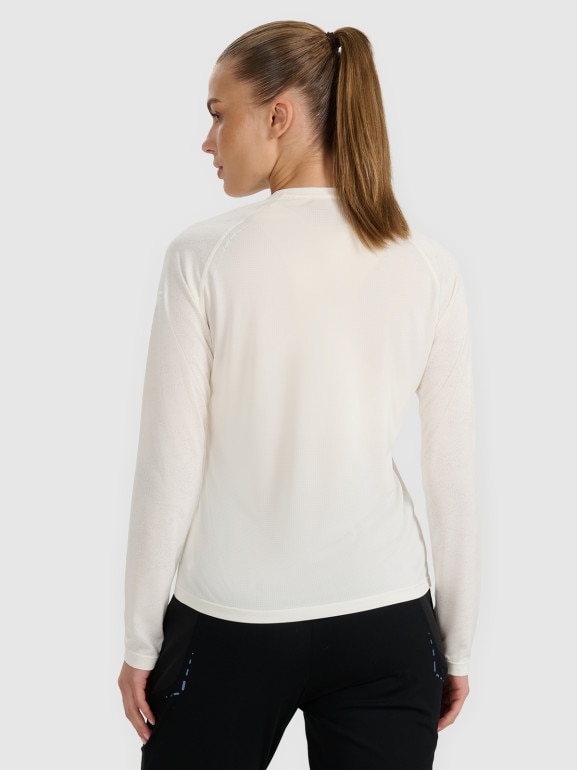 Damski longsleeve do biegania 4F 4FWAW25TFLOF415 - biały