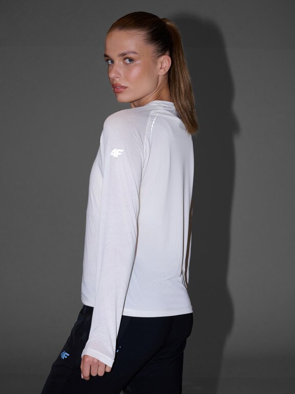 Damski longsleeve do biegania 4F 4FWAW25TFLOF415 - biały