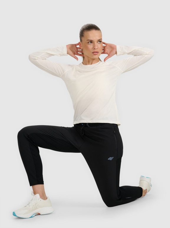 Damski longsleeve do biegania 4F 4FWAW25TFLOF415 - biały