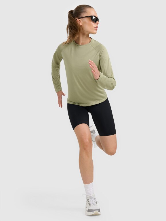 Damski longsleeve do biegania 4F 4FWAW25TFLOF415 - oliwkowy