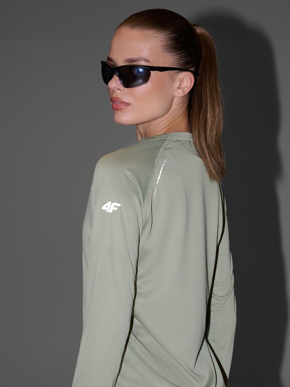 Damski longsleeve do biegania 4F 4FWAW25TFLOF415 - oliwkowy