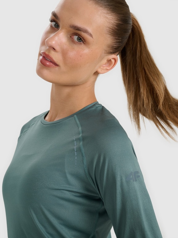 Damski longsleeve do biegania 4F 4FWAW25TFLOF415 - turkusowy
