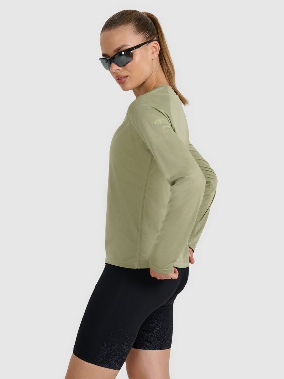 Damski longsleeve do biegania 4F 4FWAW25TFLOF415 - oliwkowy